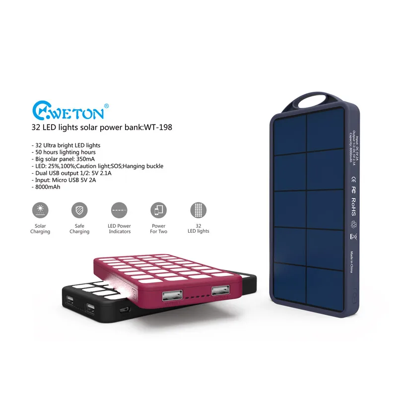 Новое поступление солнечное портативное зарядное устройство 8000 светодиодный фонарь мА · ч освещает три защиты портативное зарядное устройство Внешний аккумулятор