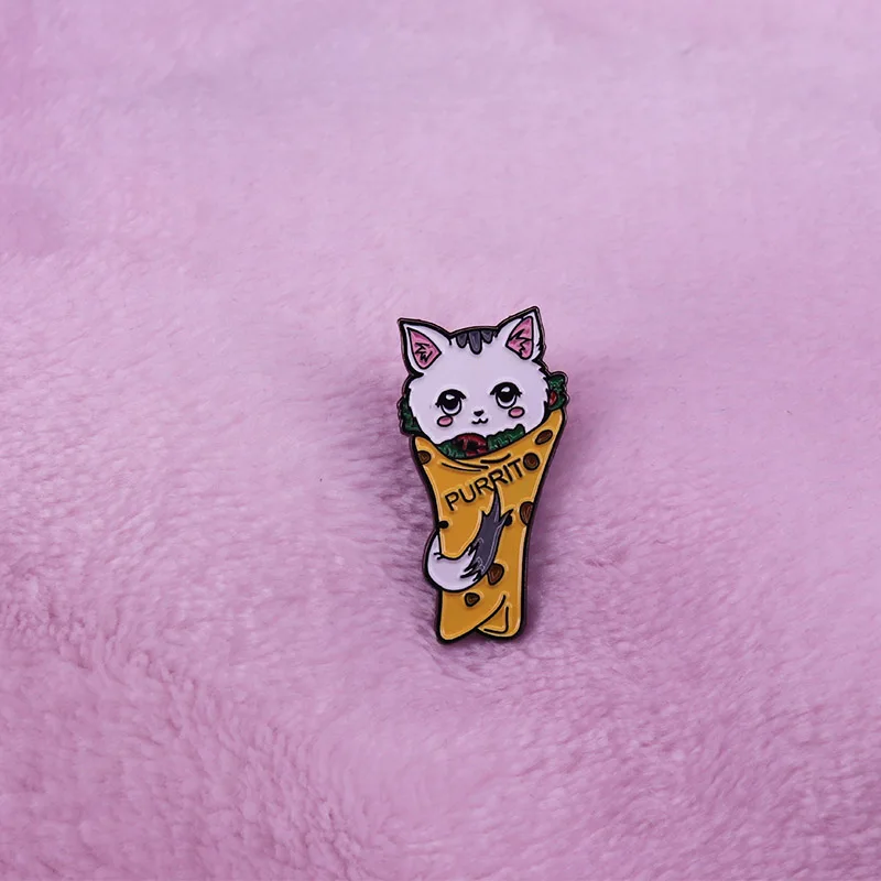 Purrito cat badge burrito food pun too cute to eat collection vegan accessory | Украшения и аксессуары
