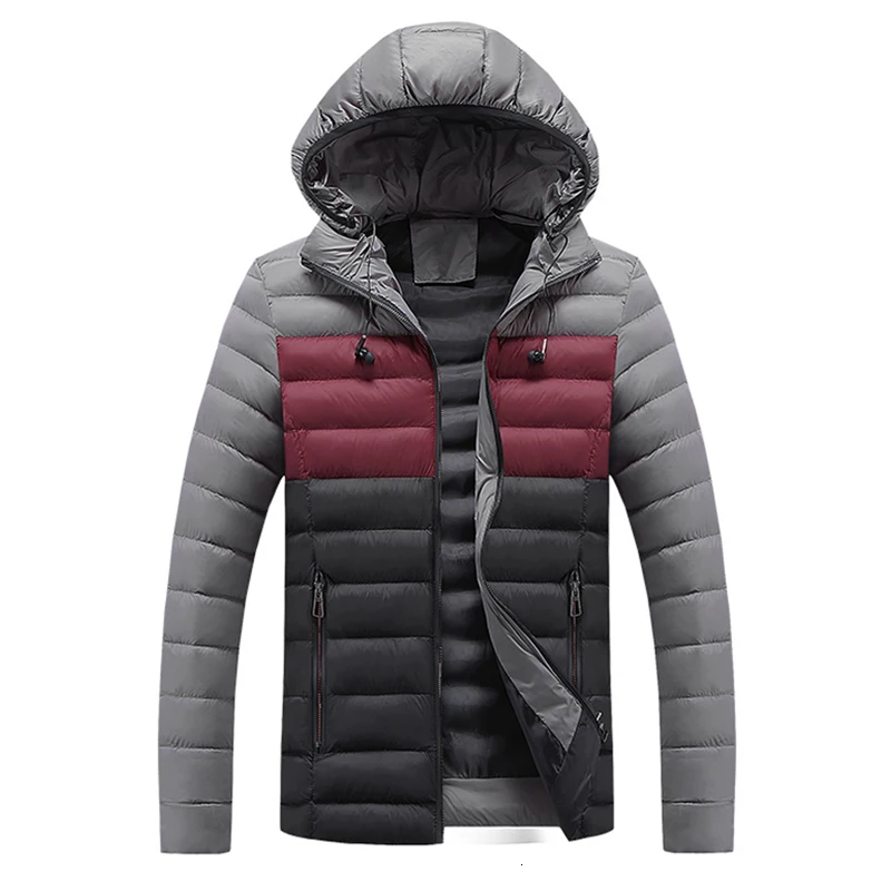NEGIZBER, зимние мужские парки, куртка в стиле пэчворк, повседневные пальто с капюшоном, мужские модные водонепроницаемые ветровки, мужские куртки - Color: Lgrey