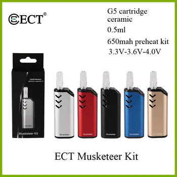 

Vape Pen ECT Musketeer 650mAh Preheat VV Battery Vaporizer Kit 0.5ml G5 Ceramic Cartridge 510 Thread E Cigarette Vaper Box Mod