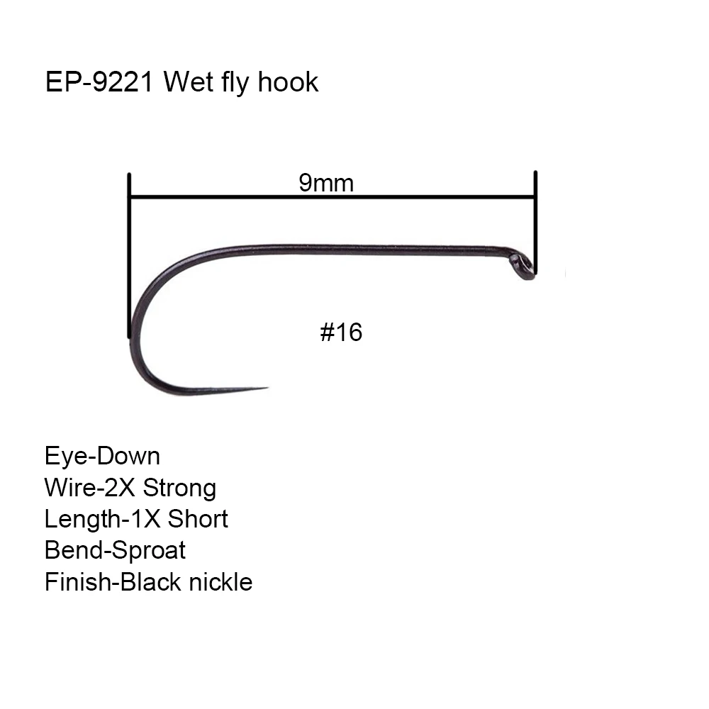 Eupheng Plus 25 шт. 50 шт. EP-9221 рыболовные крючки для мокрого муха без колючки черные никелевые рыболовные крючки для сухих мух Новые - Цвет: 9221S1625pcs