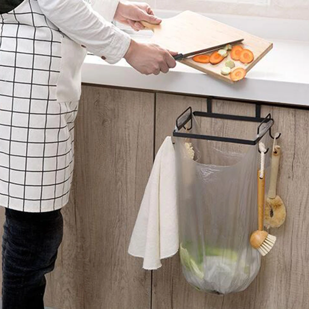 Metal Garbage Bag Holder Hanging Rubbish Trash Garbage Bag Holder for Kitchen Cupboard Cabinet