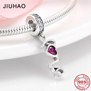 

NEW 925 Sterling Silver letter Love Charms Pink CZ beads Fit Original Designer Charms Bracelet Bangles DIY Jewelry making