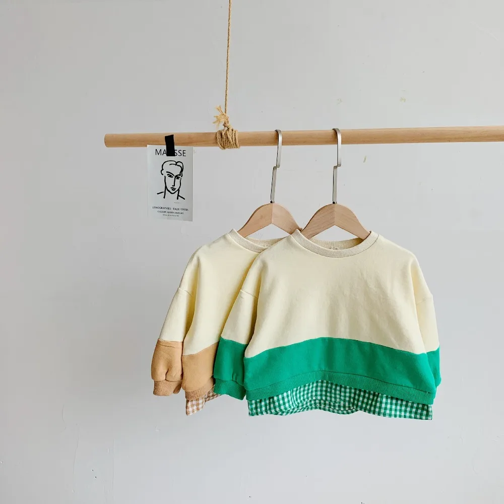 New Arrival Girls Boys Patchwork T Shirt Long Sleeve Autumn Kids Top Tees 1-6 years