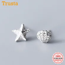 Trusta Мода 925 стерлингового серебра Сладкая Ослепительная звезда оболочки CZ серьги гвоздики для женщин девочек подарок для друзей, ювелирное изделие DS2297