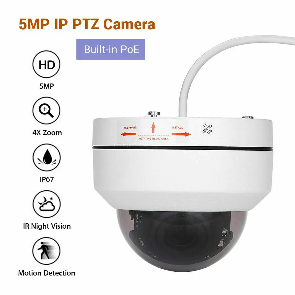 Скоростная купольная IP камера POE Onvif P2P 4X ZOOM HD 1080P 5MP PTZ ночная уличная|Камеры