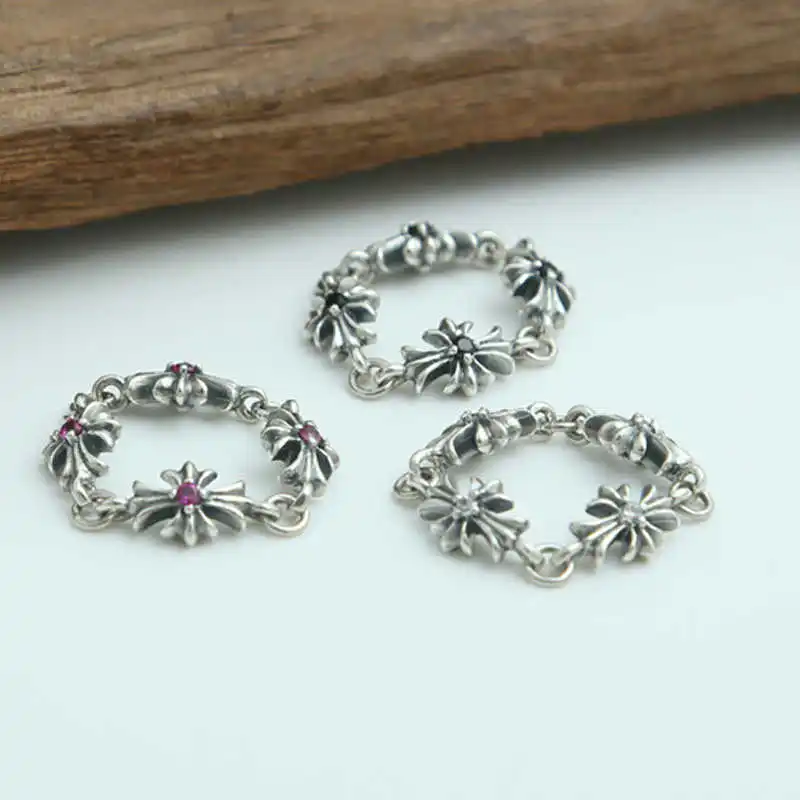 S925 sterling silver ring personality fashion classic jewelry punk style cross zircon retro opening lovers model new gift