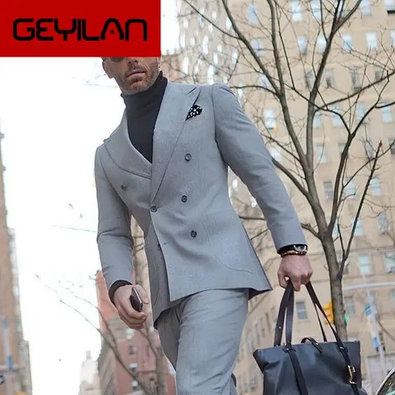 

2019 Men Suit With Pants Groom Prom Tuxedo Blazer Double Breasted Tweed Suit Business Party Wedding Suits For Men