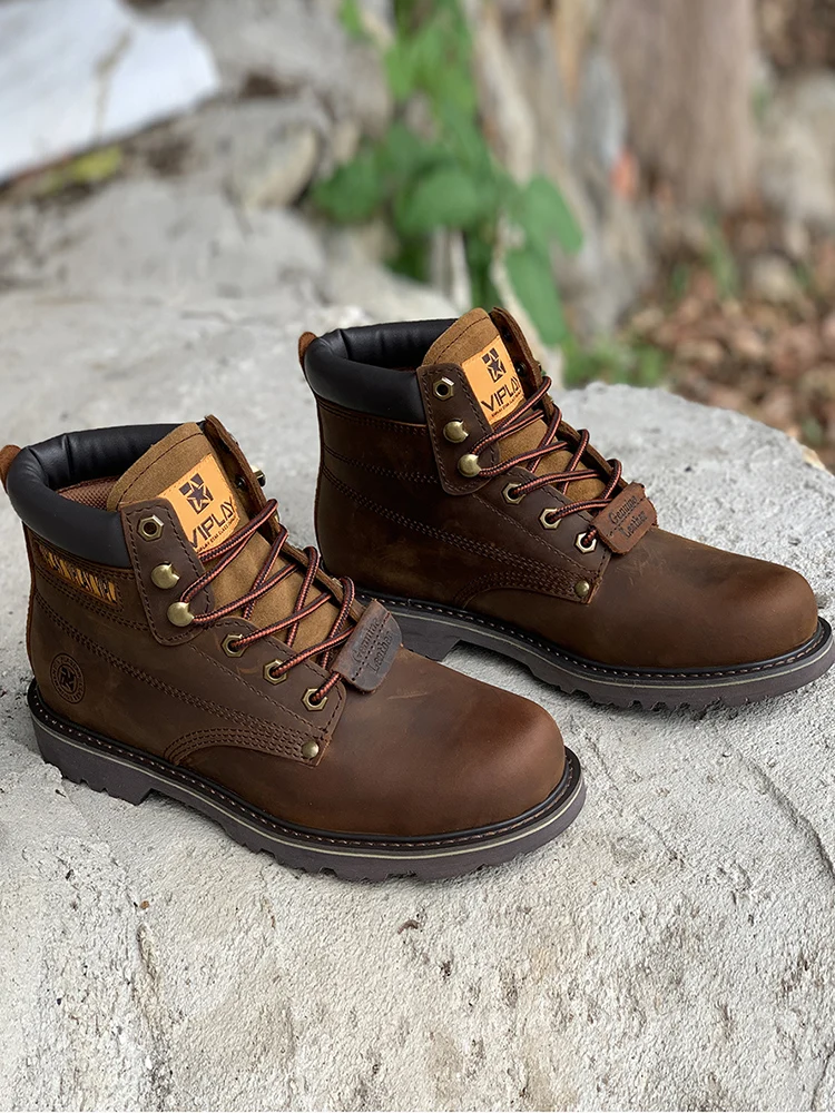 Bottes En Cuir Véritable Pour Homme, Chaussures D'extérieur