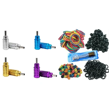 

1 Set Tattoo Rubber Bands Rubber Accessories Tattoo Supplies & 4 Pcs Hot Tattoo Grip with Back Stem Handle Grip
