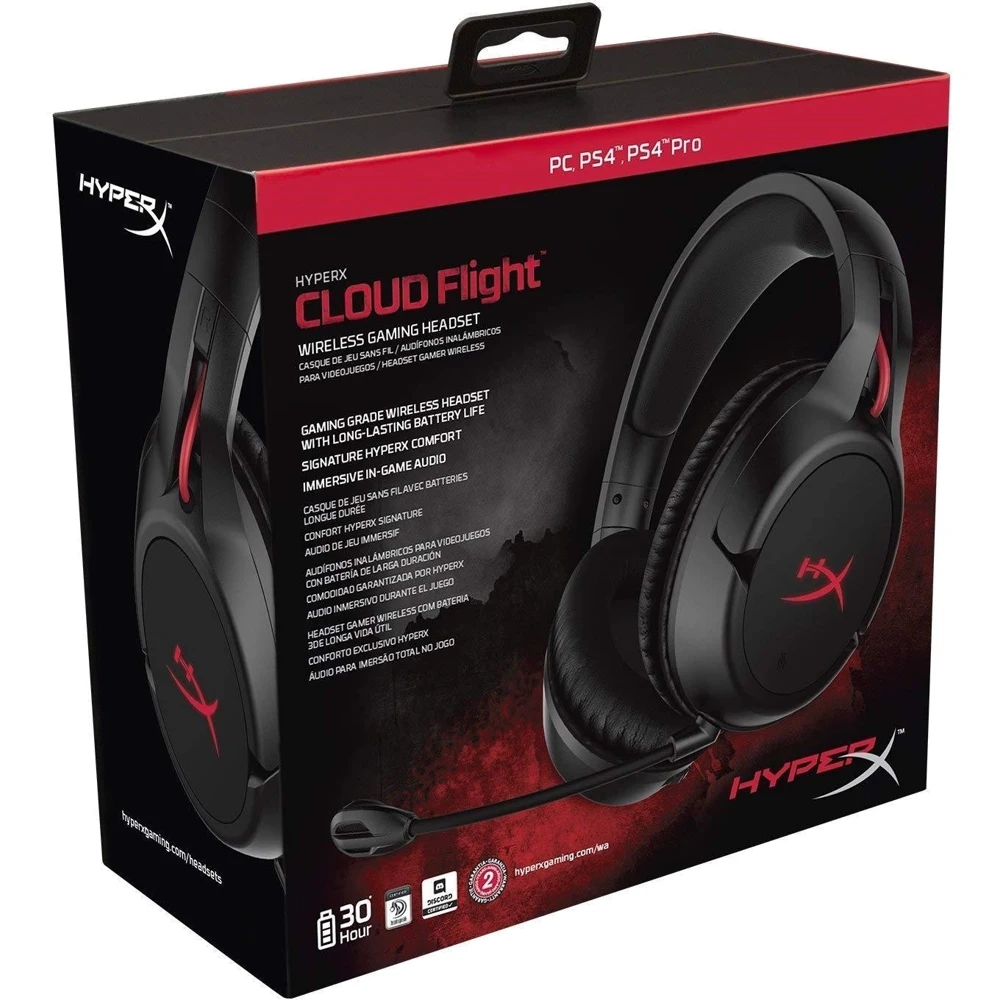 Гарнитура HyperX Cloud Flight беспроводная, стерео, 20-20000 Гц, 32 Ом, 106 дБ, цвет: черный/красный