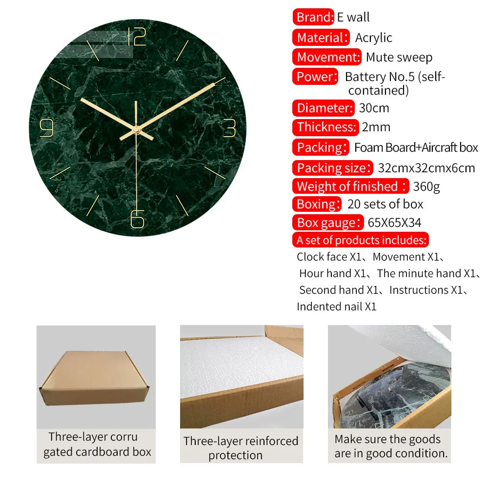 Clock005 светильник, роскошные мраморные настенные часы, акриловый материал, УФ-часы с принтом, украшение для гостиной