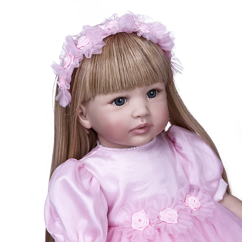 60 см reborn nigno nignia princesa en Falda rosa muy hermosa bebe muuneca renacida largo pelo rubio munineca regalo de Navidad