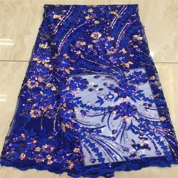 

2019 HOT French Nigerian sequins net African tulle mesh Sequence laces fabric high quality for wedding dress 5yards/lot xc82-658