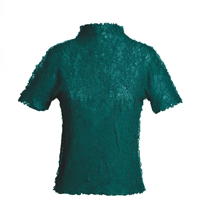 Dark green Футболка плюс размер летняя женская мода большой стрейч Miyake плиссированная водолазка с коротким рукавом простые однотонные тонкие футболки - Цвет: Dark green