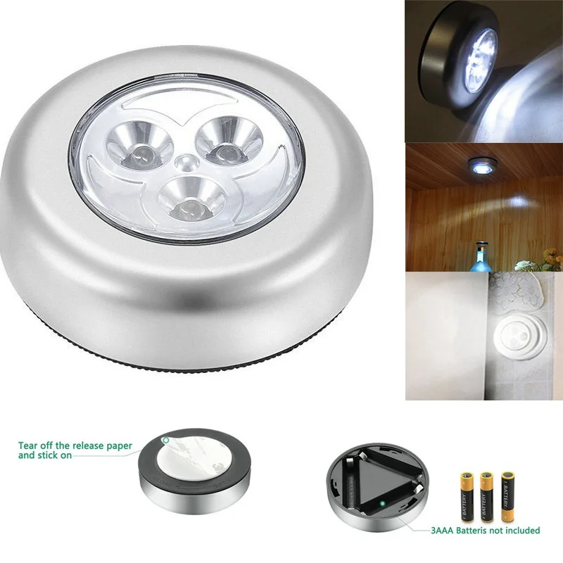 

NEW 3LEDs Cabinet Light Battery-powered led Night Light On Anytime for Closets Cabinets Counters Bedroom In car Bedside lighting