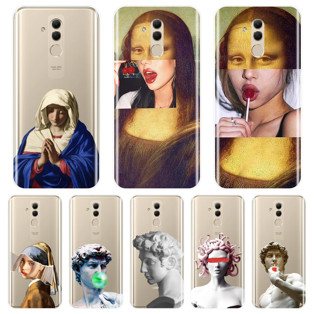 

For Huawei Mate 20 10 9 Lite Case Silicone Funny Art Medusa David Statue Soft Back Cover For Huawei Mate 7 8 9 10 Pro Phone Case