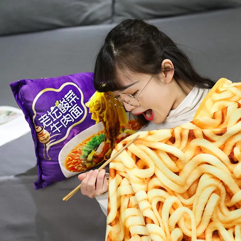 Simulation Instant Noodles Plush Pillow With Blanket Stuffed Braised Beef/Lao Tan Sauerkraut Beef/Fried Noodles Shin Ramen Gifts plush toys