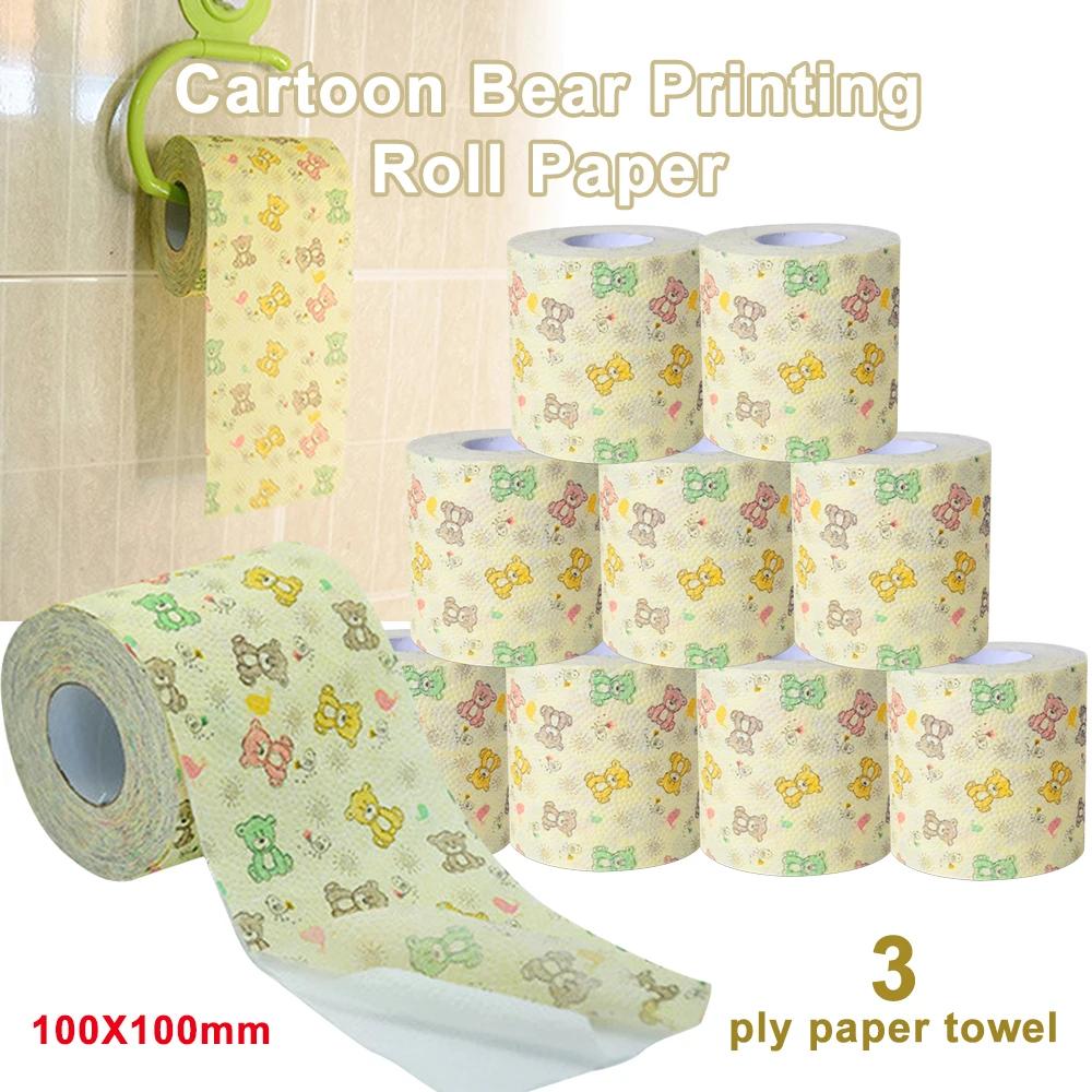 Мультяшный медведь печать рулон бумажное полотенце для ванной туалет 3-слойная
