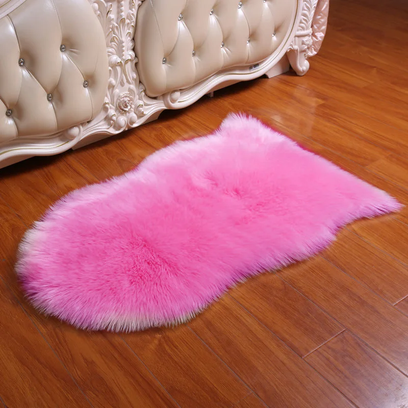 

Artificial Sheepskin Hairy Carpet for Living Room Bedroom Rugs Skin Fur Plain Fluffy Area Rugs Washable Bedroom Faux Mat