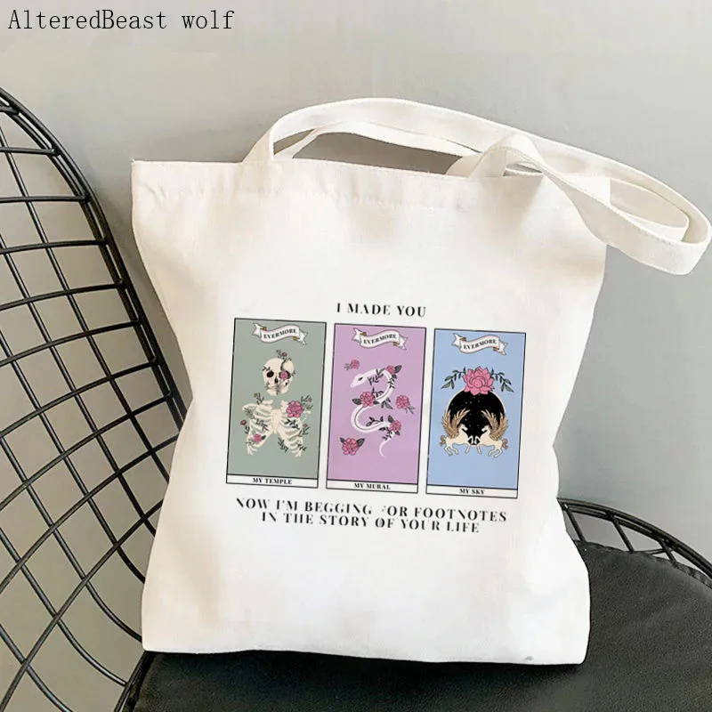 Women Shopper bag The Tower Tarot Card Printed Bag Harajuku Shopping Canvas Shopper Bag girl handbag Tote Shoulder Lady Bag