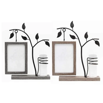 

Family Piture Frame 4x6 Vertical Metal Tree Desk Photo Frames with Glass Terrarium Vase Flower Plants (Tree)