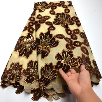 

Sequins Lace Fabrics African Nigerian Tulle Mesh Lace Fabric for Wedding Beautiful flowers Korea Velvet Lace Fabrics with stone