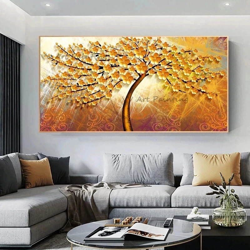 

Handmade Large Modern Canvas Art Tree Oil Painting Knife Nature Paintings For Home Living Room Decor Frameless Mural Oil Drawing