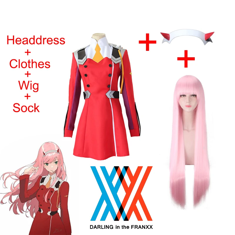 DARLING in the FRANXX Code002 полный косплей костюм юбка включает в себя черные чулки парик