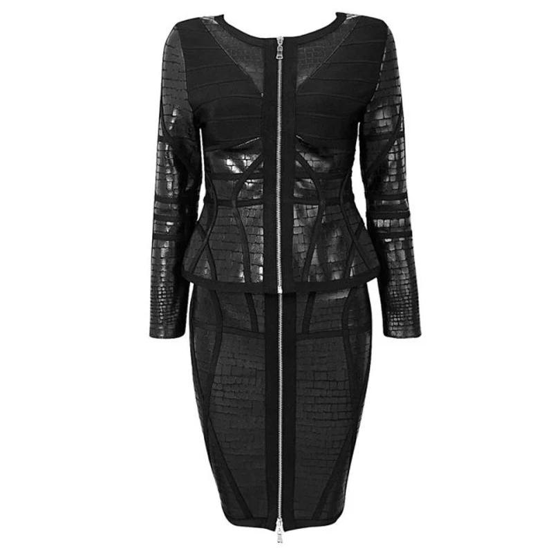 

Luxury Long Sleeve Black Two Piece Set Bandage Dress Women Celebrity Fashion Desgin Casual Party Dress Vestidos Wholasale 2019