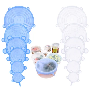 

ZLCA 6PCS/Sets Silicone Stretch Lids Keeping Fresh Seal Reusable Bowl Pot Lid Cover Pan Cooking Kitchen Fruit Accessories