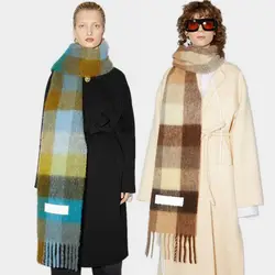 2021 Europe Latest Autumn and Winter Multi Color Thickened Plaid Women's Scarf AC with Extended Plaid Shawl Couple Warm Scarf