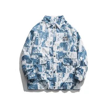 

men's wear 2020 Autumn new male's coat lapel cardigan fabric back printing loose youth high street oversize jacket 9Y3218