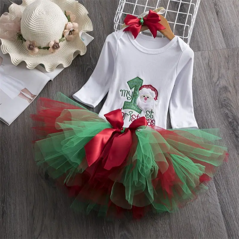 Christmas dress Одежда для маленьких девочек с блестками, 3 предмета одежда для первого дня рождения платья для маленьких девочек детское платье-пачка с повязкой на голову для дня рождения, 1 год - Цвет: Christmas dress