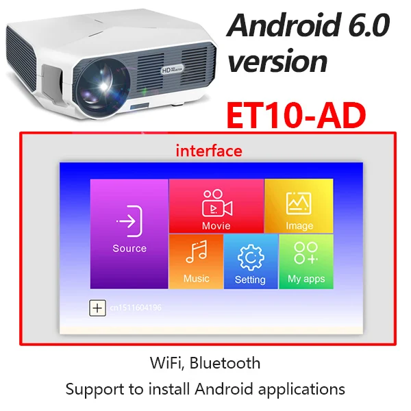 Android Version Aon ET HD мини-проектор, 1280x720 P, видео-проектор. 3800 Яркость. 3D Кино. Поддержка 1080 P, HD-IN, USB(опционально версия Android - Цвет: Android Version