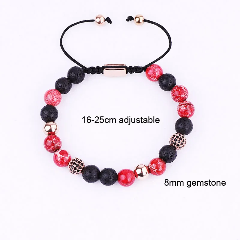 New Fashion Natural Stone Red Imperial Stone CZ Ball Bead Braided Bracelet Women Men - Image 2
