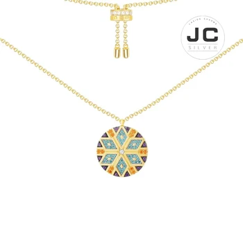 

New Fashion Charms Silver 925 Original Engraving,Multicolor Tribal Adjustable Round Pendant Necklace,Necklace For Women Glamour