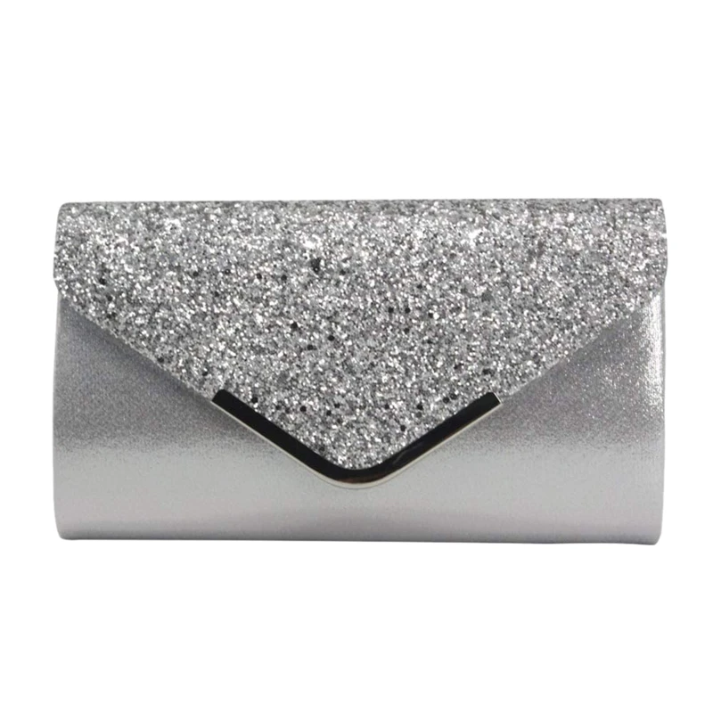 

ABZC-Women Glittered Envelope Clutch Purse Evening Bag Lustrous Party Handbag Shiny Shoulder Bag(Silver)