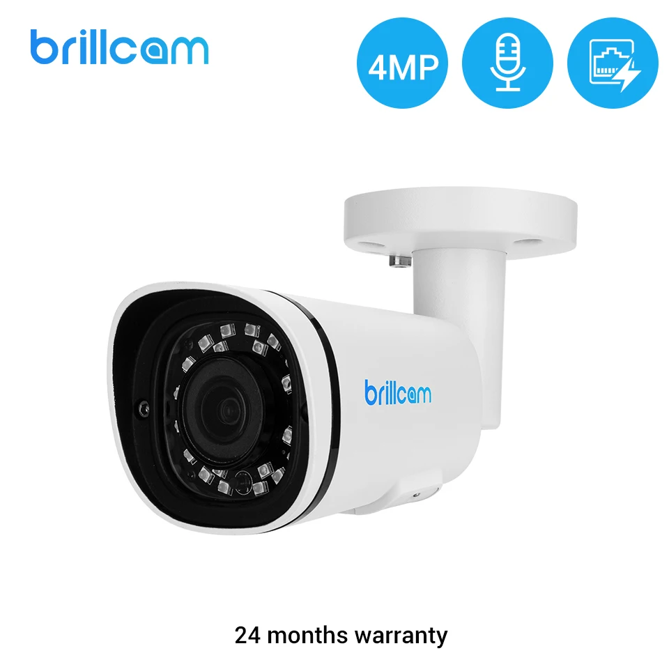 IP камера Brillcam 4 МП POE ИК ночное видение цилиндрическая уличная водонепроницаемая