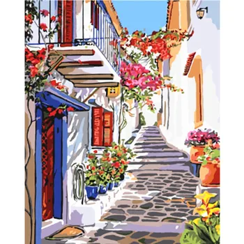 

Paints By Numbers Scenery Fresh town 40x50 60x75cm Pictures Oil Painting By Numbers Set Gift Coloring By Numbers Canvas Wall Set
