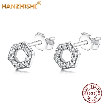 

Sparkling Honeycomb Hexagon Stud Earrings 925 Sterling Silver Jewelry For Woman Make Up Fashion Female Earrings Party Jewelry