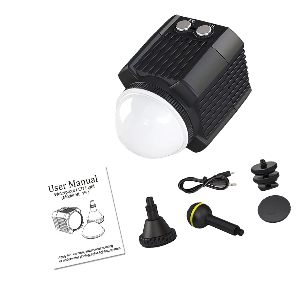 60m Waterproof Underwater Scuba Diving LED Video Light Sport Camera Diving Lamp Accessories