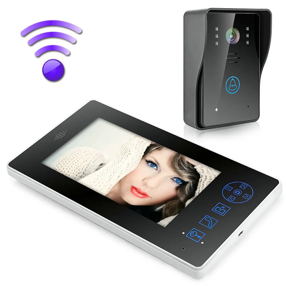 New 2.4GHz Wireless 7''Touch Key Screen Video Door Phone Intercom Access Control System Doorbell Built-in Battery Night Vision |