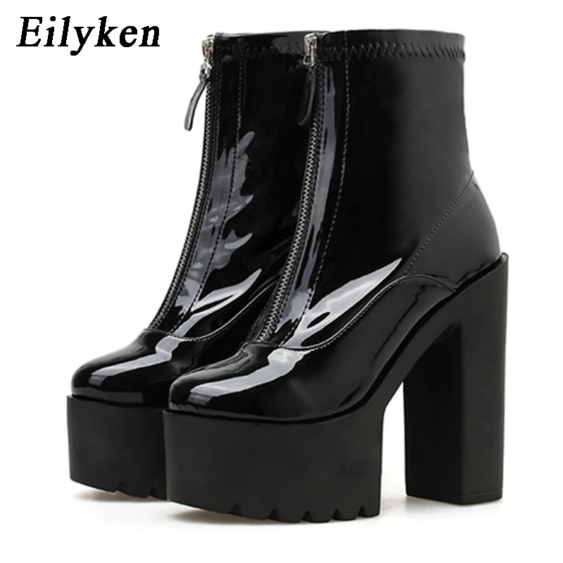 Eilyken; Новинка года; осенние женские ботильоны на платформе; модные вечерние туфли на высоком каблуке с круглым носком на молнии; пикантная женская обувь для ночного клуба; размеры 34-39