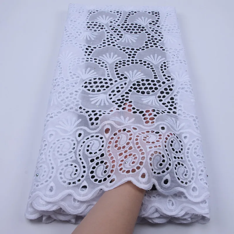 Pure white Новое поступление, нигерийские швейцарские хлопковые кружевные ткани с отверстиями, мягкая африканская швейцарская вуаль, швейцарское кружево с камнями для шитья, F1764 - Цвет: Pure white