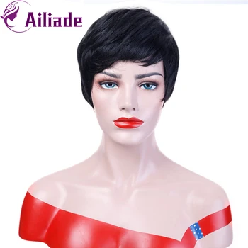 

AILIADE 2020 Short Black Synthetic Wigs Natural Straight Fake Hair Heat Resistant Fiber For Women Daily Free Shipping