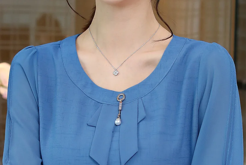 Новинка осени blusas mujer de moda шифоновая блузка рубашка модная повседневная с бантом 3/4 рукавом женская блузка рубашка и топы
