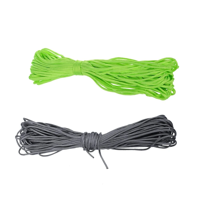 2Pcs 100Ft 7 Strand 550 Survival Bushcraft Паракорд парашютный шнур Тип Iii-серый и неоновый зеленый
