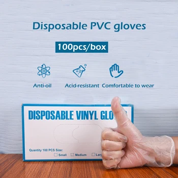 

100pcs Disposable PVC Transparent Gloves Dishwashing Gloves Clean Thick Powder-free Gloves / Home Kitchen Garden Work Laboratory