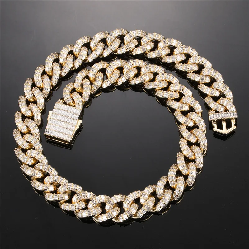 

HIP Hop Claw Set 3 Rows Cubic Zirconia Bling Iced Out 16mm Round Cuban Miami Link Chain Necklace for Men Rapper Jewelry
